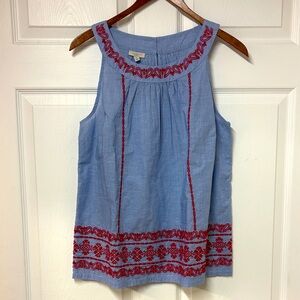 NWT Talbots Sleeveless Top Blue w/ Red Embroidery - Size Mp